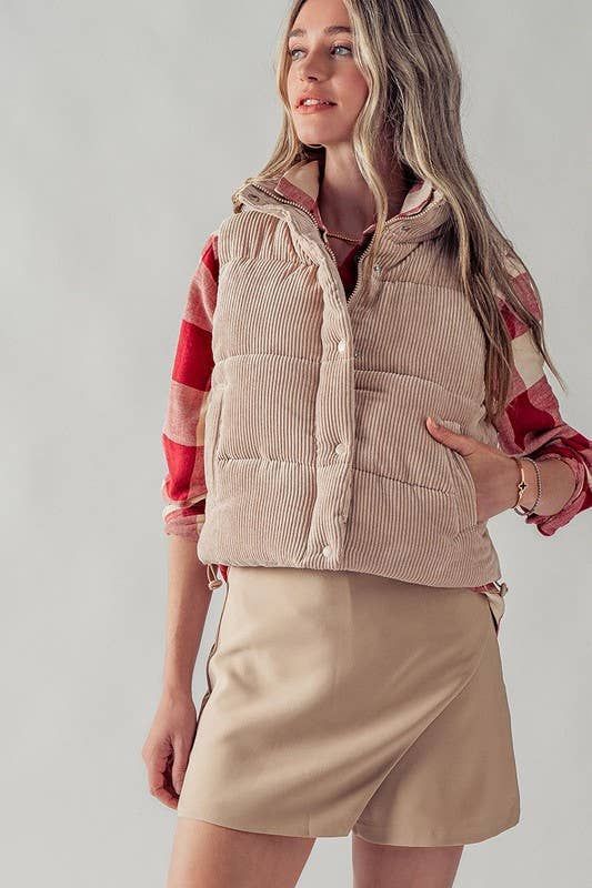 HIGH COLLAR CORDUROY PUFF VEST